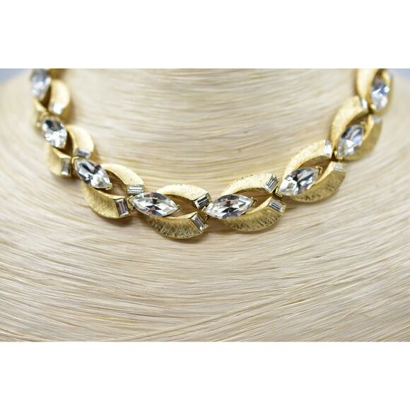 Lisner Vintage Marquise Crystal Collar Necklace Gold Rare Signed 1950s Bin1 - Picture 2 of 12